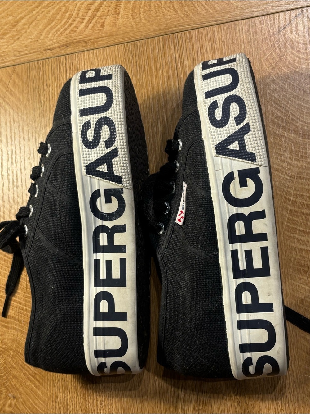 Superga Black Canvas Platform Sneakers with White Logo Midsole